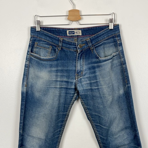 YEPME Jeans Mens Size 32 Relaxed 5 Pocket Slim Fit Blue Tapered Ankle Jeans Pant - Picture 3 of 7
